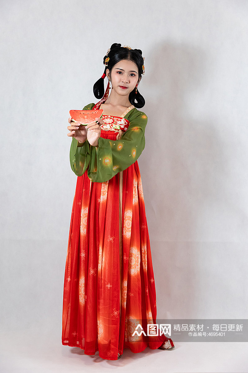 唐宫夜宴古装汉服女性西瓜人物精修摄影图素材