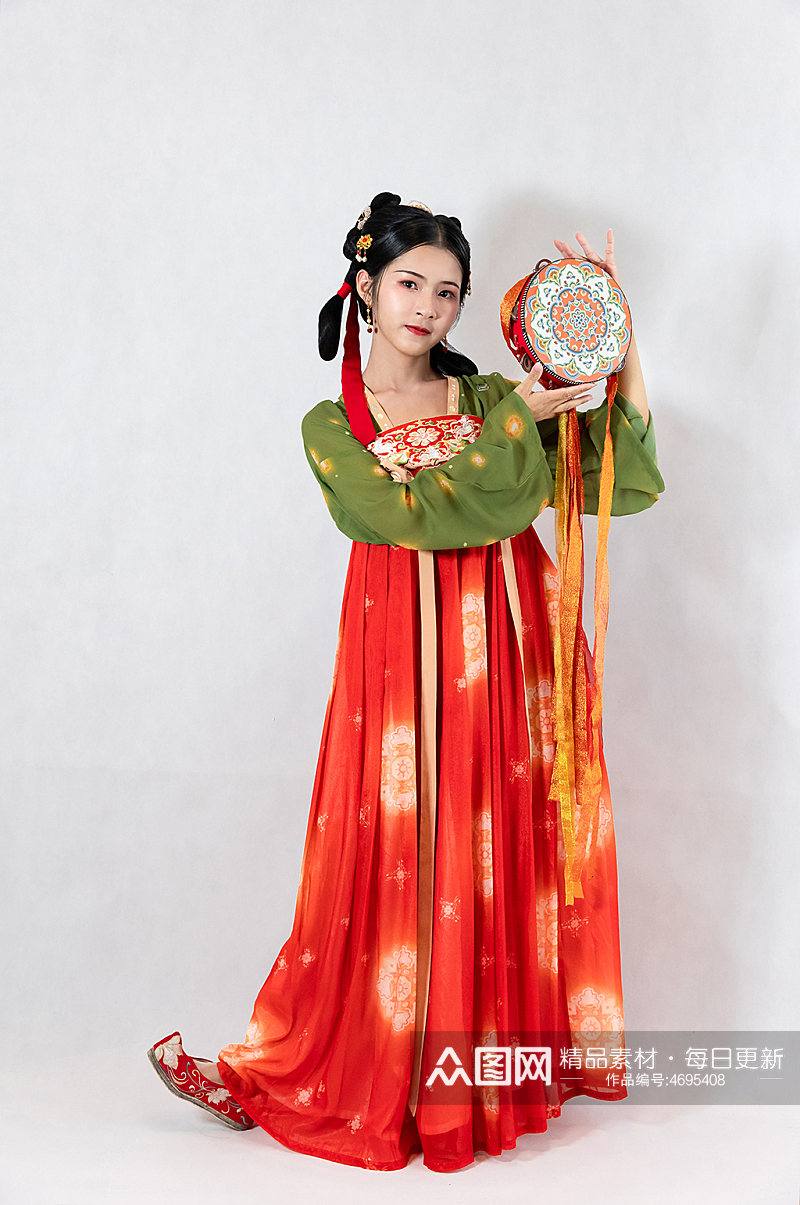 唐宫夜宴古装汉服女性手鼓人物精修摄影图素材