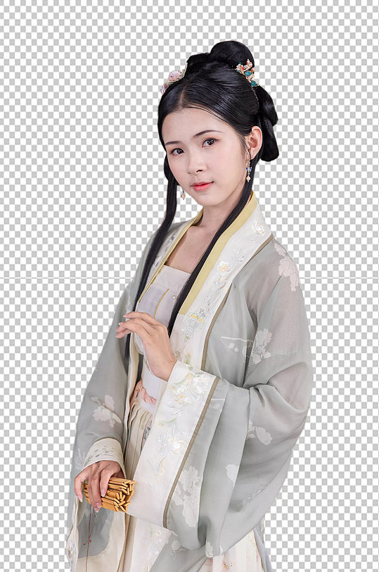 国风古装汉服女性人物竹简免抠png摄影图