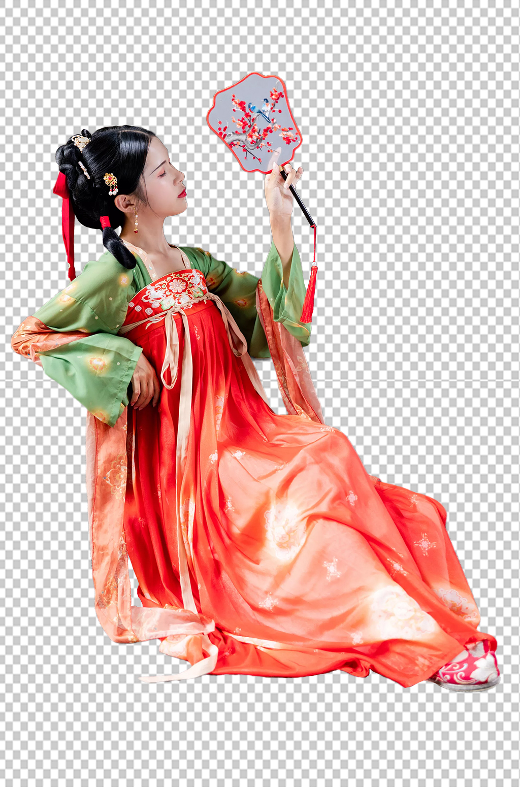 唐制古装汉服人物手拿扇子免抠png摄影图素材