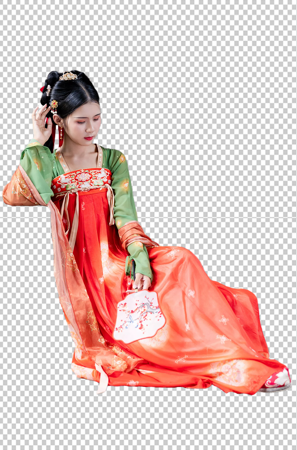 唐宫夜宴汉服人物手拿扇子免抠png摄影图素材