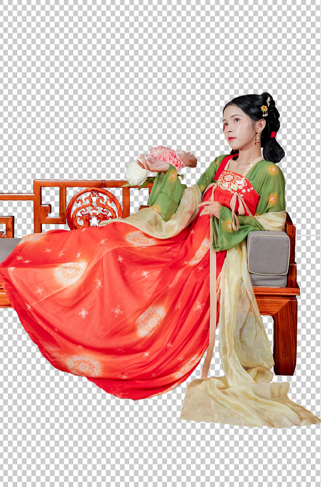 中国风汉服女性人物贵妃躺免抠png摄影图