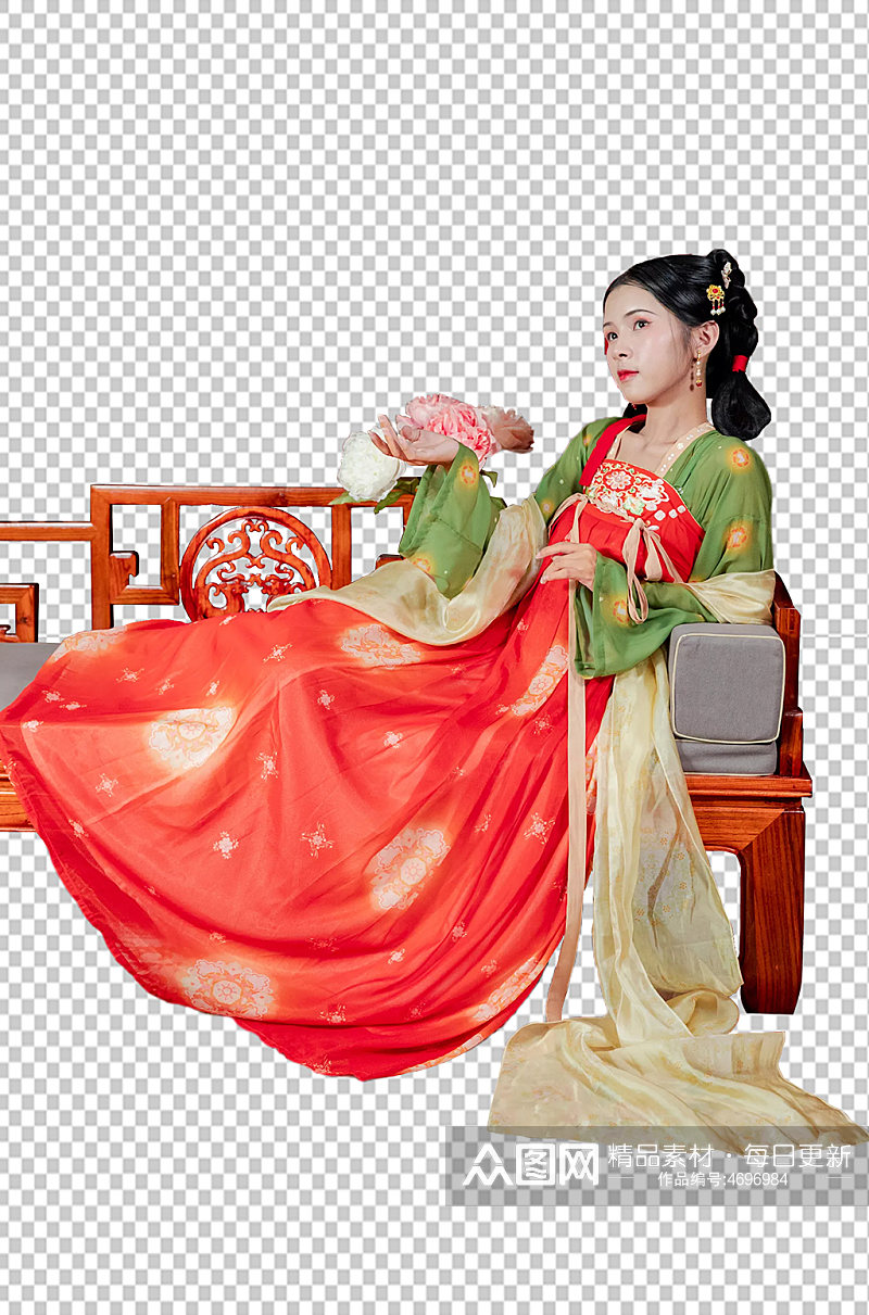 中国风汉服女性人物贵妃躺免抠png摄影图素材