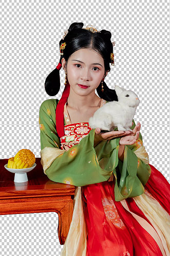 中秋节汉服女性人物嫦娥玉兔png摄影图