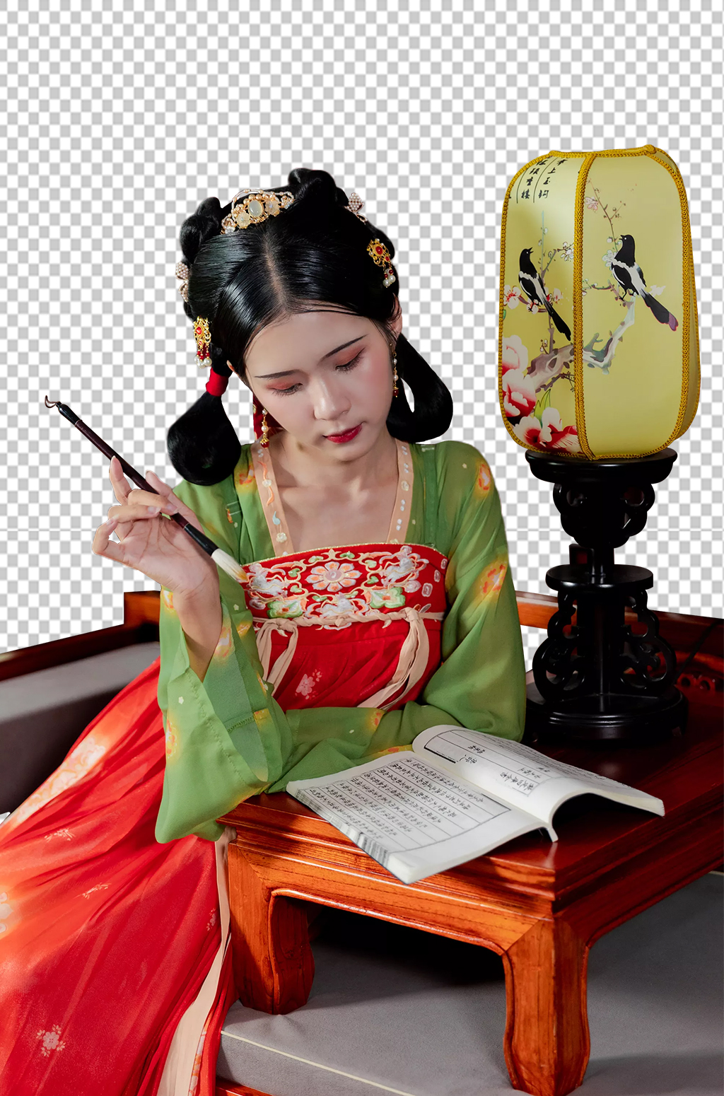 唐宫夜宴汉服女性人物毛笔免抠png摄影图素材