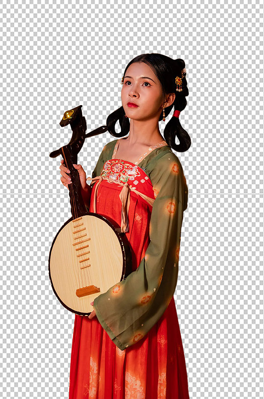 国风古装汉服女性人物月琴免抠png摄影图