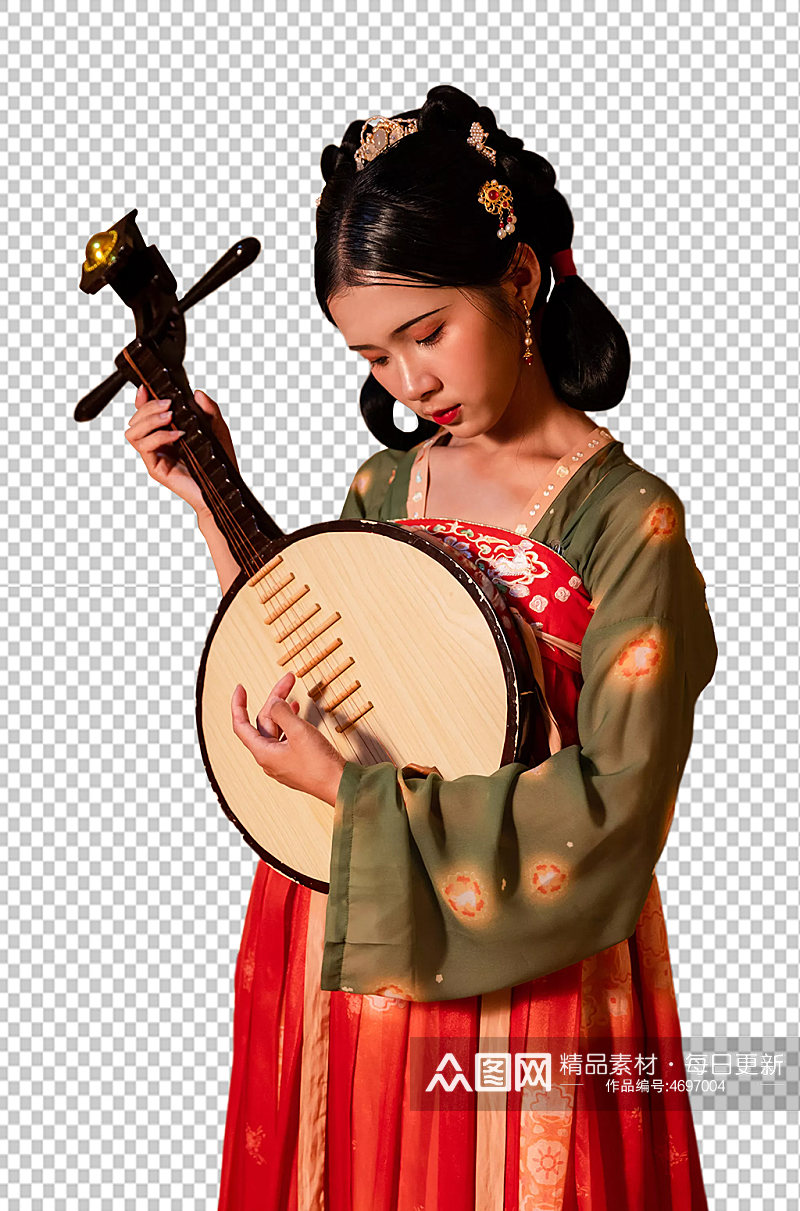 国风古装汉服女性人物月琴免抠png摄影图素材