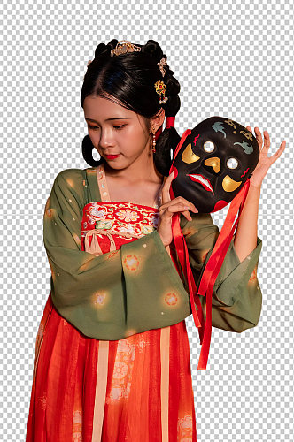 唐宫夜宴汉服女性人物面具免抠png摄影图