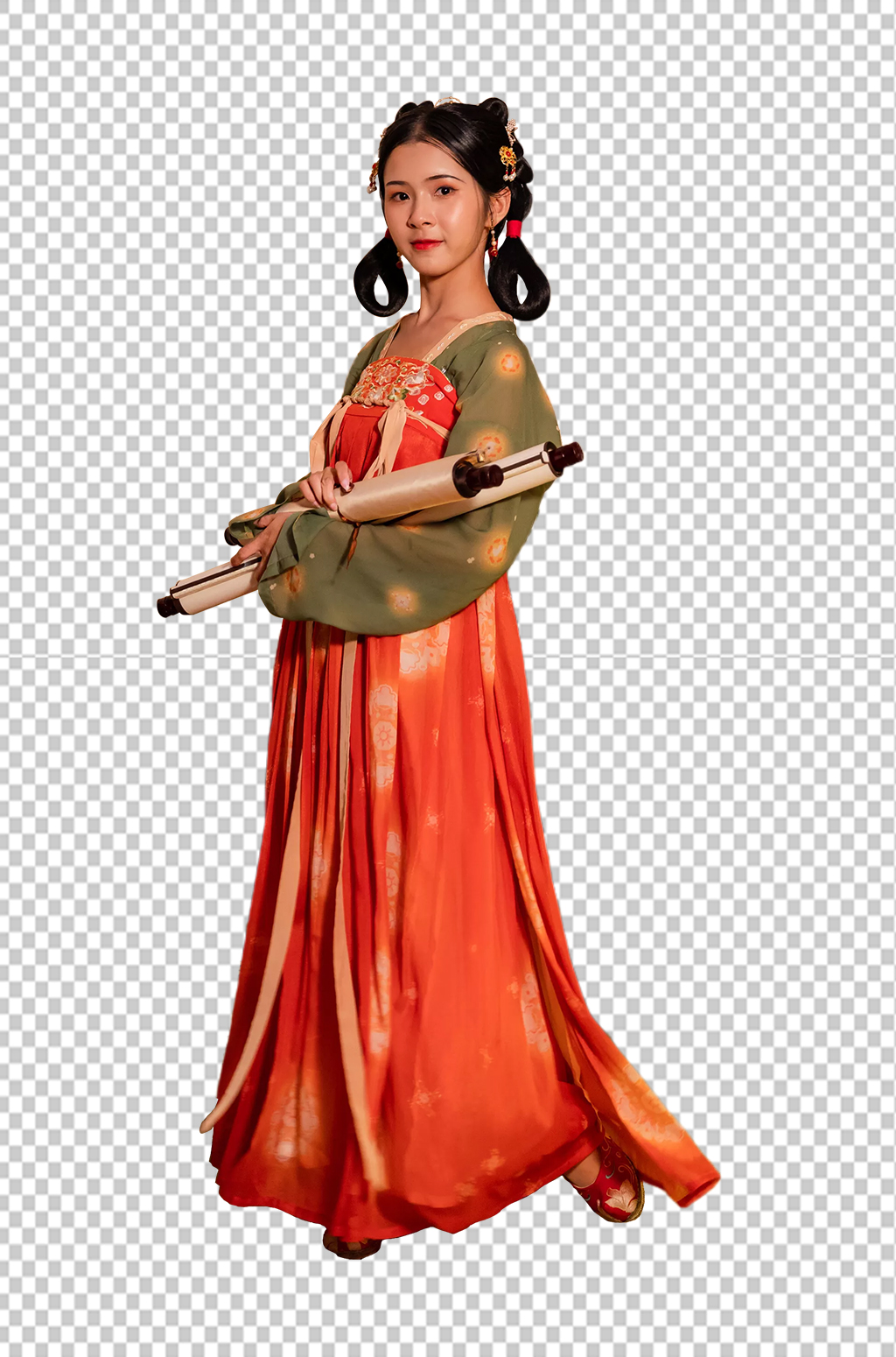 唐宫夜宴汉服女性人物卷轴免抠png摄影图素材