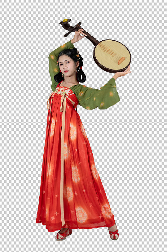 国风唐制汉服女性人物月琴免抠png摄影图
