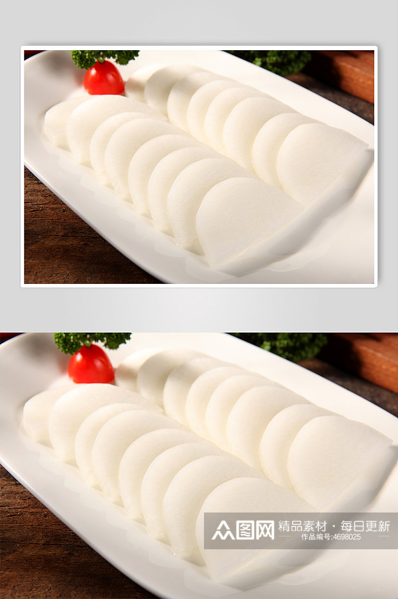 家常白萝卜片火锅美食菜品摄影图片素材