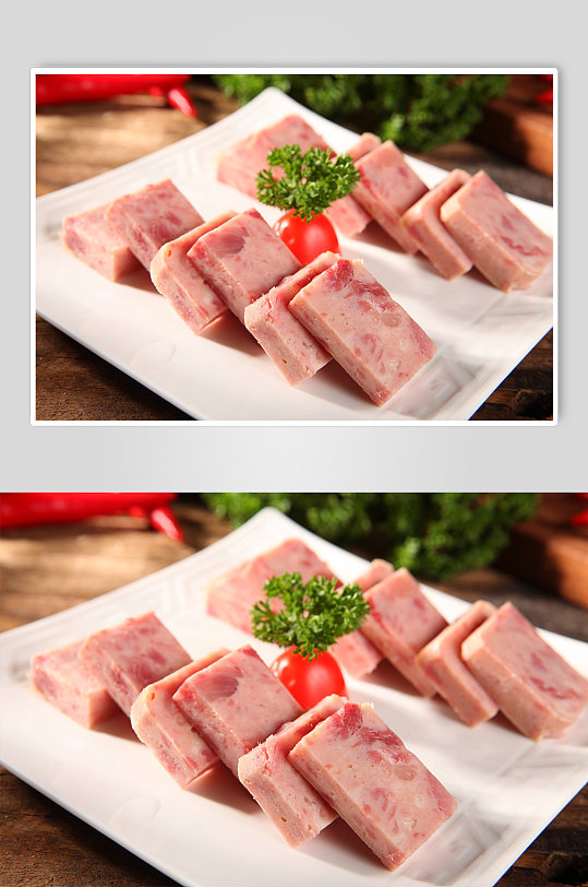 出口长城牌午餐肉火锅美食菜品摄影图片-众图网