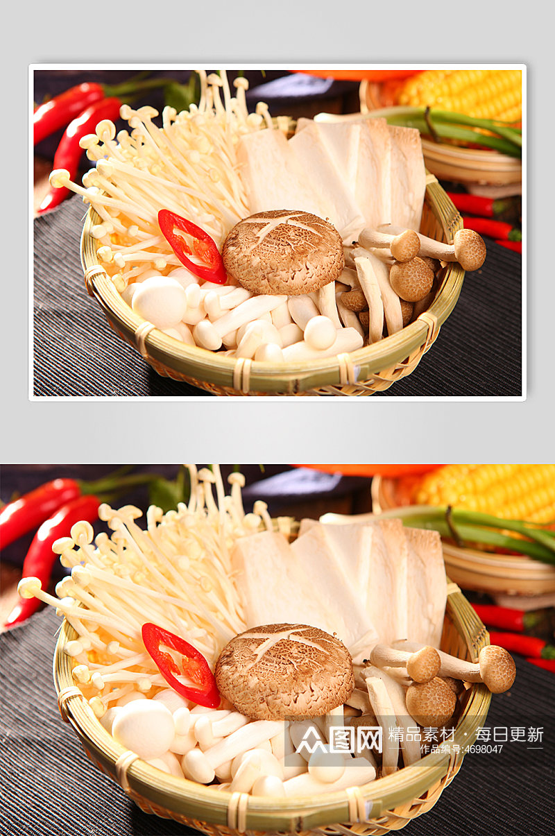 特色菌菇拼盘火锅美食菜品摄影图片素材