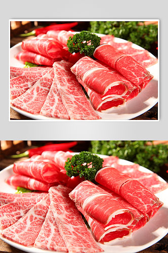 牛肉例拼盘火锅美食菜品摄影图片