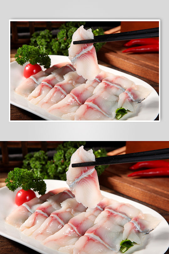 鲜活黑鱼片火锅美食菜品摄影图片