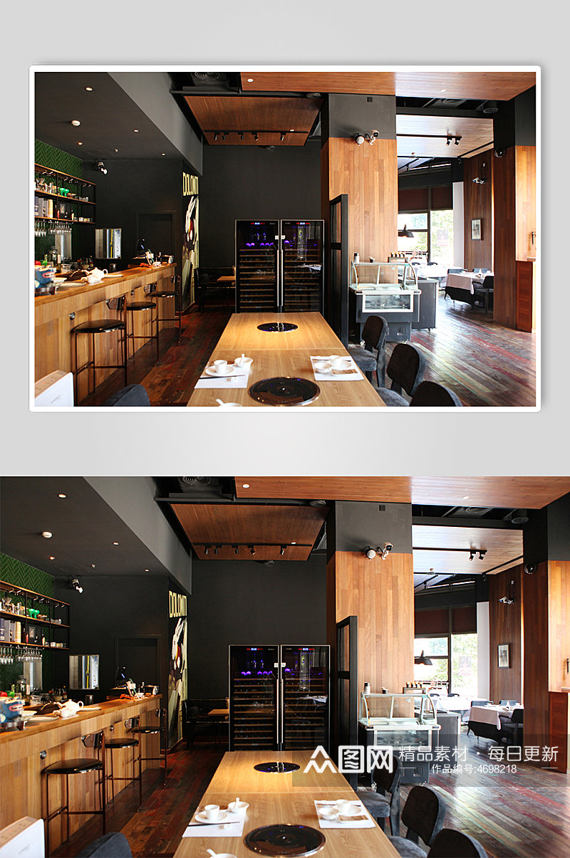 高端黑色木纹餐饮店商业餐厅摄影图片素材