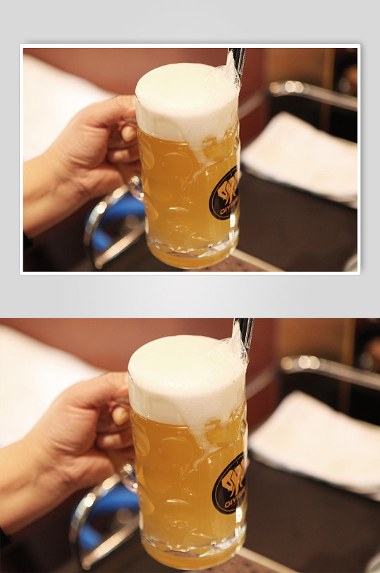 酒吧酒柱酒具装满啤酒杯子餐厅摄影图片