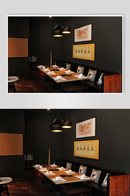 简约文艺木纹黑色餐饮店商业餐厅摄影图片