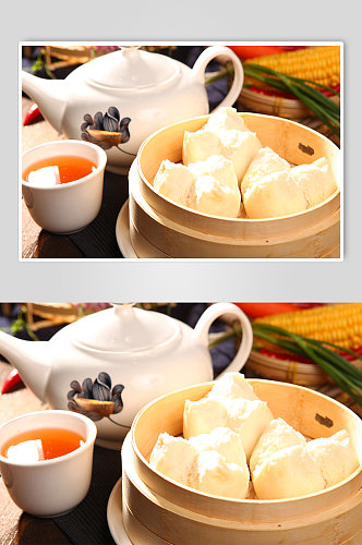 广式早茶大叉烧包美食菜品摄影图片