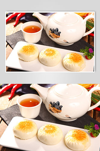 港式早茶绿豆饼点心美食菜品摄影图片