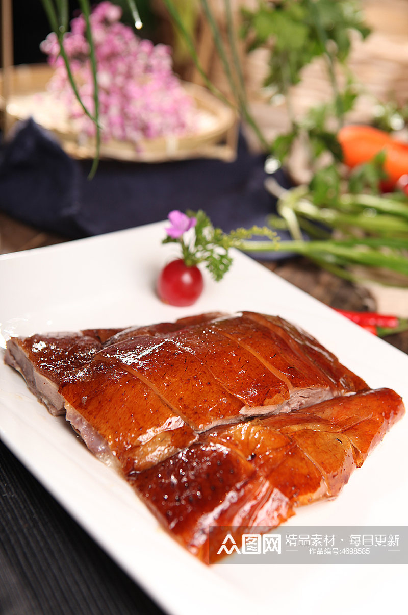 特色风味脆皮北京烤鸭肉美食菜品摄影图片素材