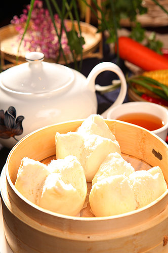 港式早茶大叉烧包甜品美食菜品摄影图片