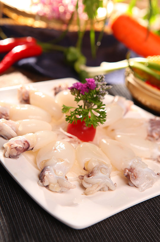特色优质鱿鱼海鲜火锅美食菜品摄影图片