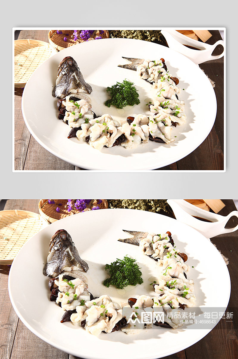 鲜美古法蒸老虎斑美食菜品摄影图片素材