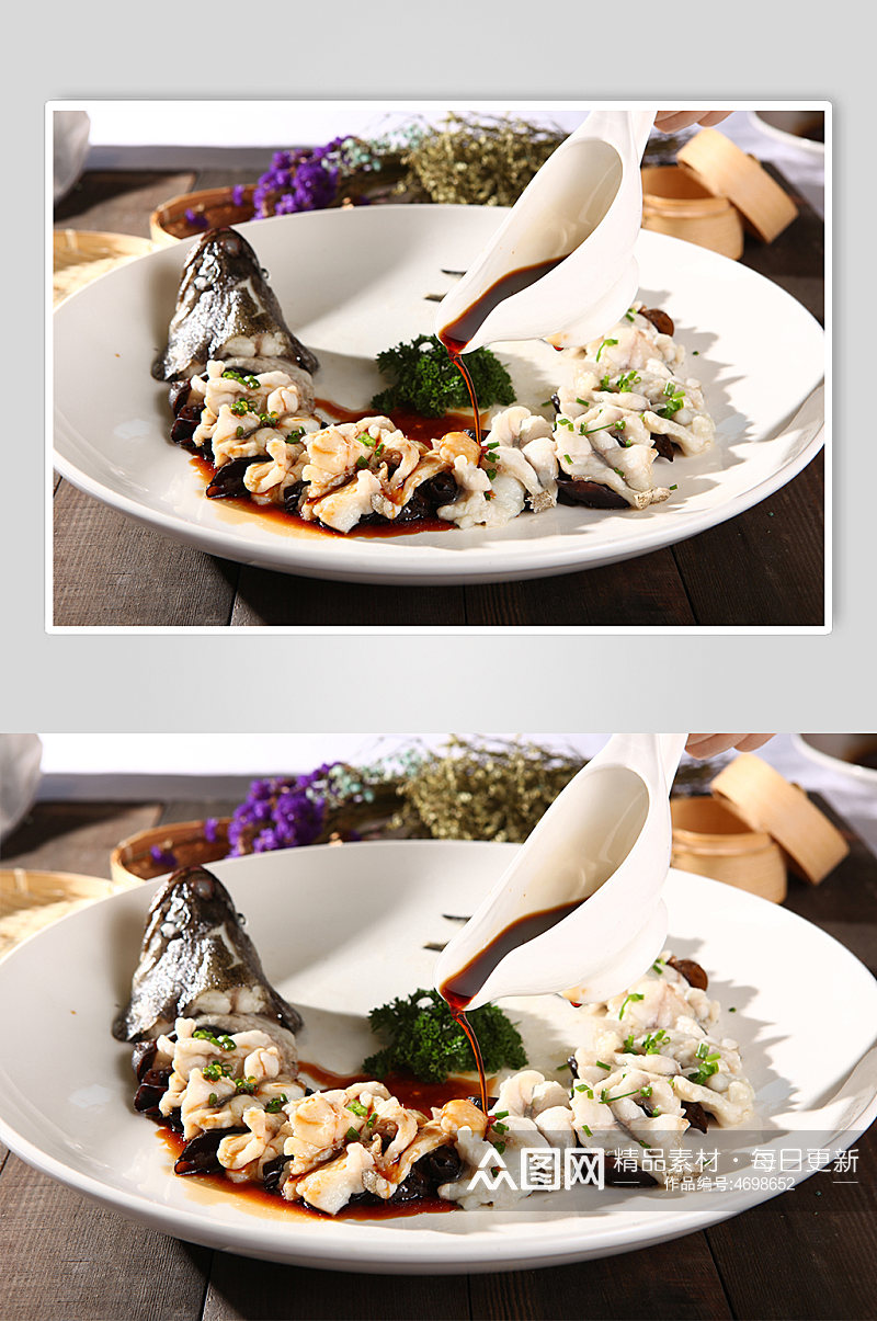 古法蒸老虎斑美食菜品摄影图片素材