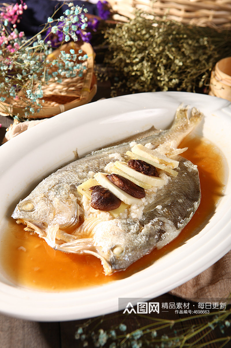 特色家常菜品清蒸鱼大鱼美食菜品摄影图片素材