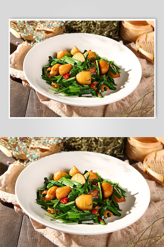 家常韭菜炒土豆美食菜品摄影图片