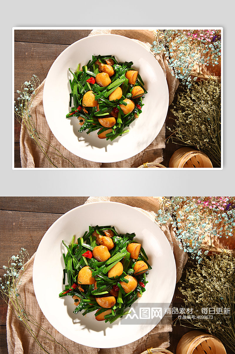 特色家常韭菜炒土豆美食菜品摄影图素材