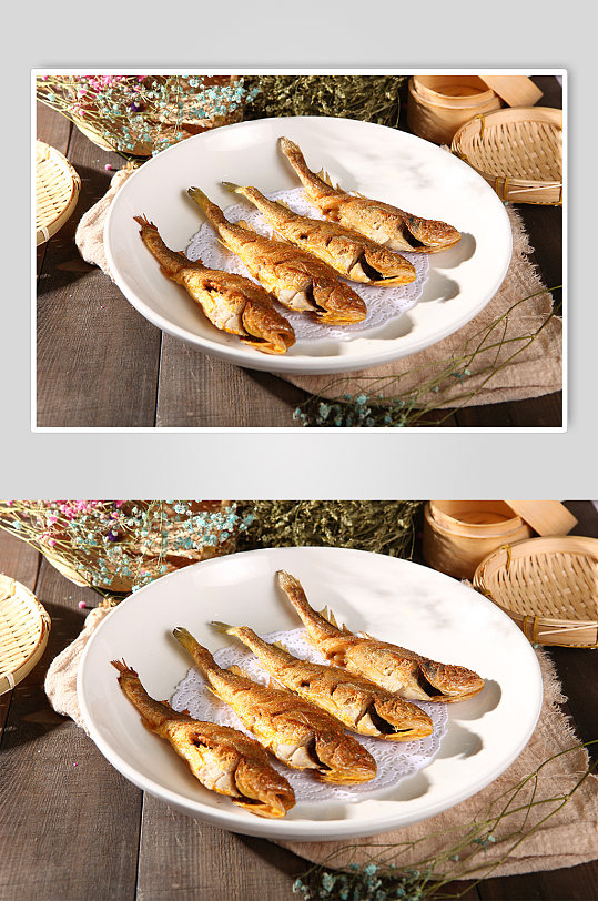 青岛香酥小黄鱼美食菜品摄影图片