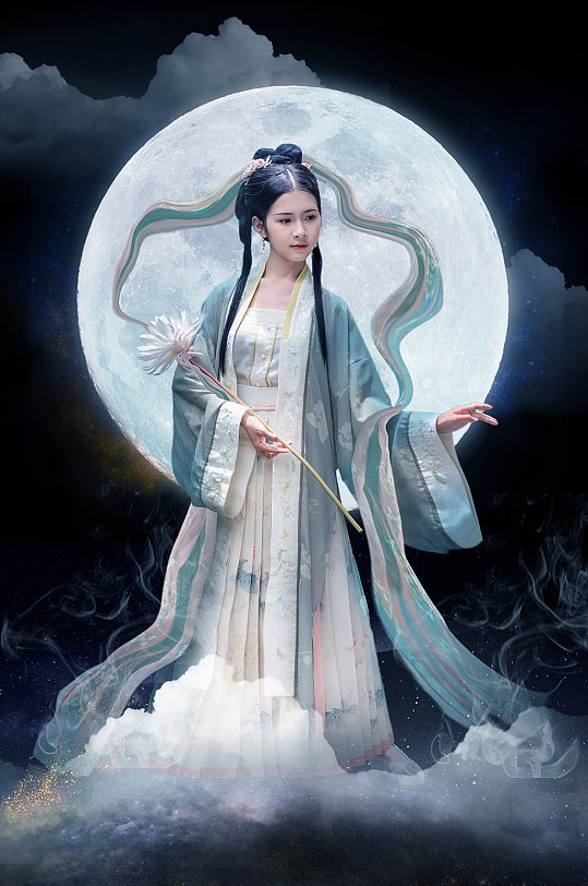 中秋节国风月宫嫦娥汉服女性人物摄影图