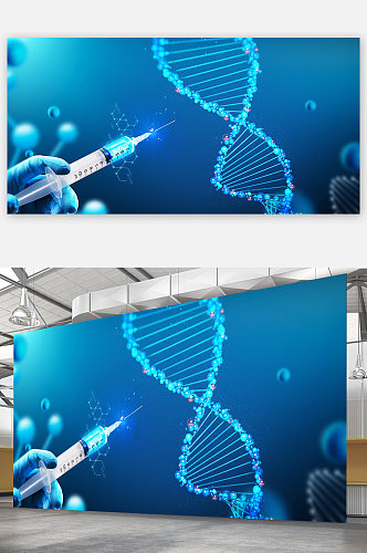 高端蓝色科技DNA医疗背景图展板海报