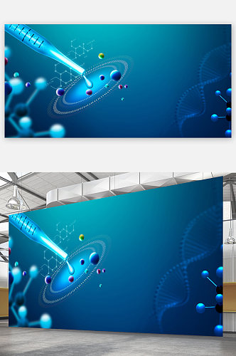 高端蓝色科技DNA医疗背景图展板海报
