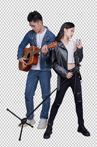 时尚朋克摇滚吉他乐队情侣人物png摄影图