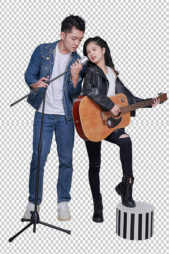 赛博朋克摇滚吉他唱歌情侣人物png摄影图