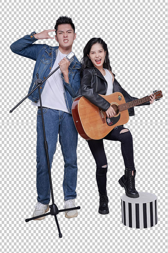 賽博朋克搖滾吉他話筒情侶人物png攝影圖