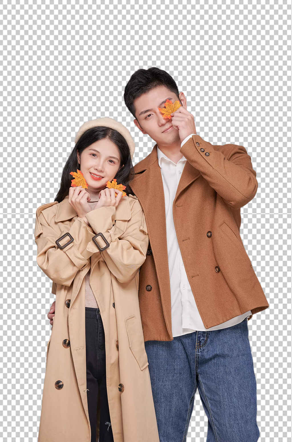 情人节秋游秋冬情侣人物拥抱png摄影图素材