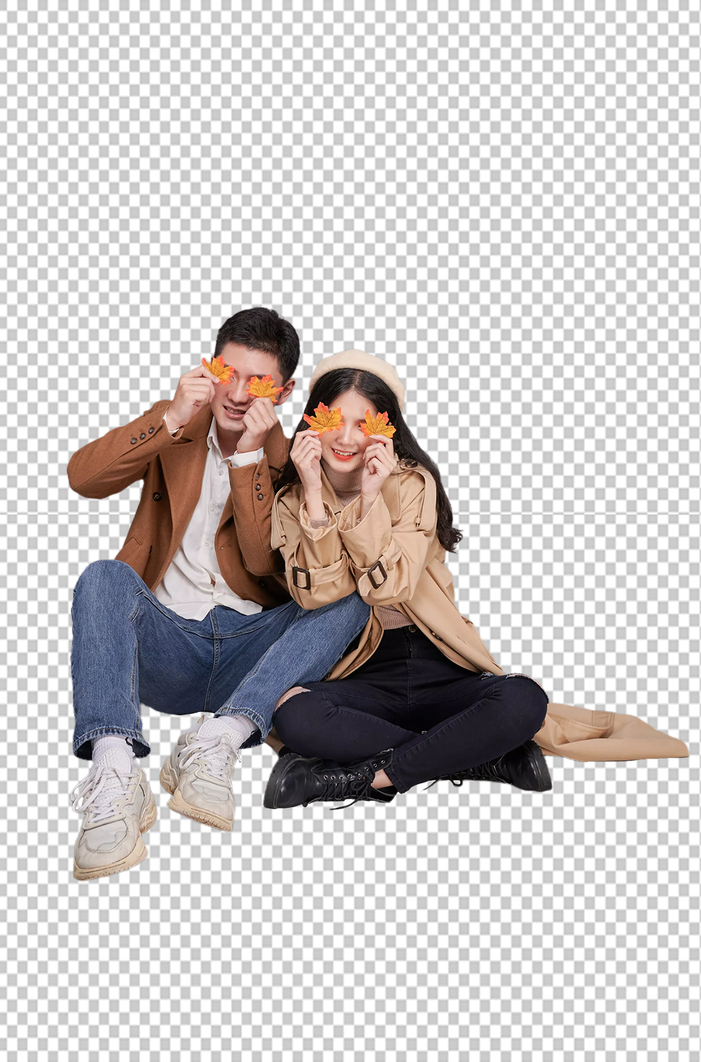 情人节秋冬情侣人物秋游枫叶png摄影图素材