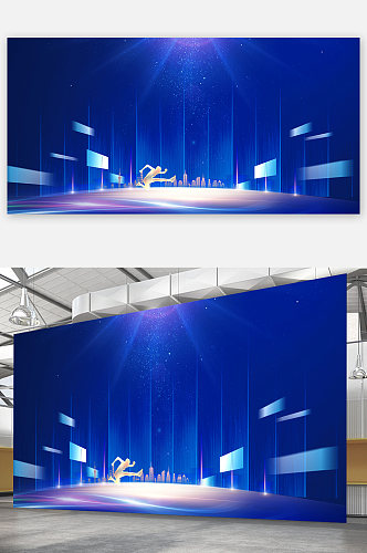 大气科技蓝色企业展板背景图免抠元素