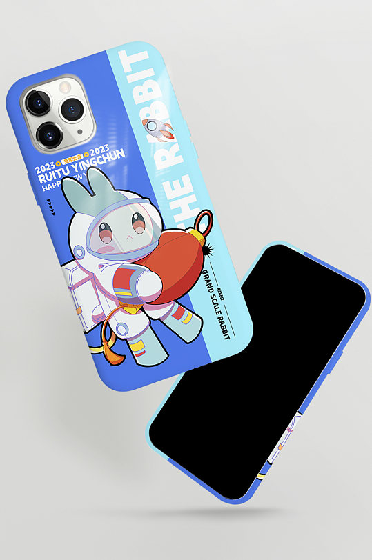 蓝色时尚兔年宇航员兔子新年兔年手机壳设计