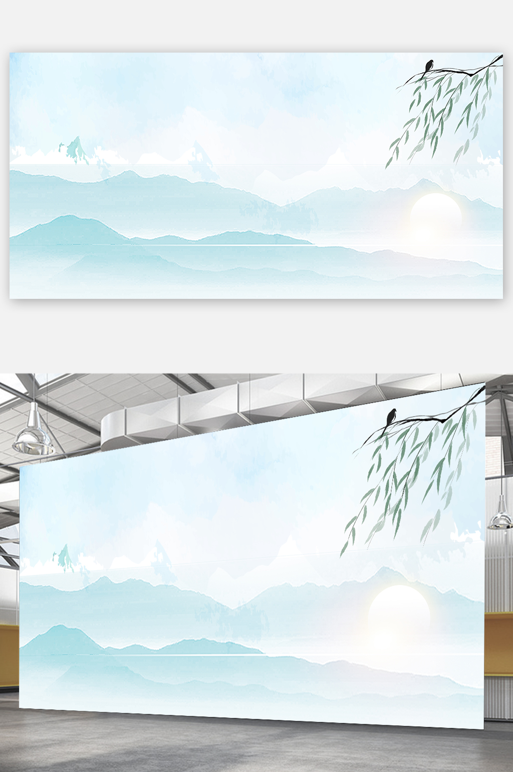 中国风水墨节气春季春天背景图展板海报素材