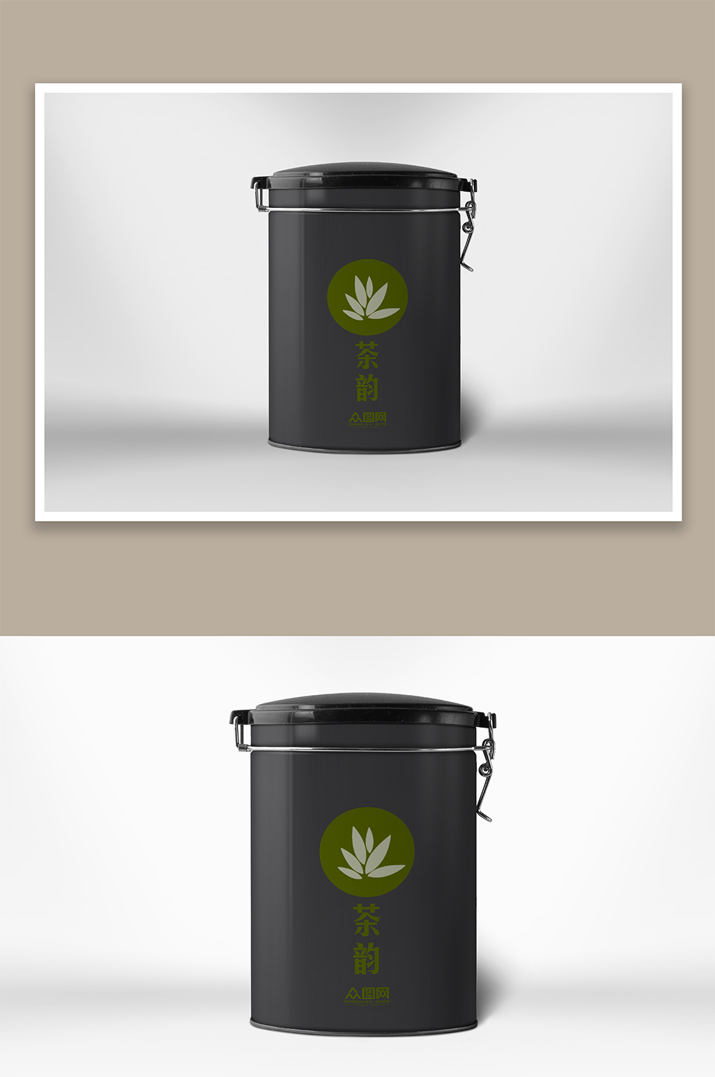 高端黑色茶叶罐装包装样机设计模板素材
