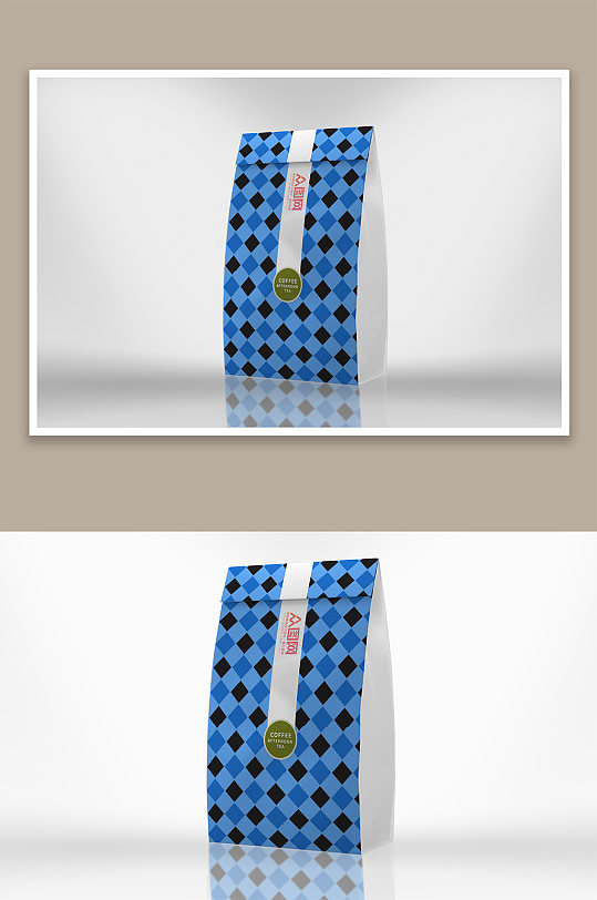 创意蓝色咖啡豆纸袋包装样机设计模板