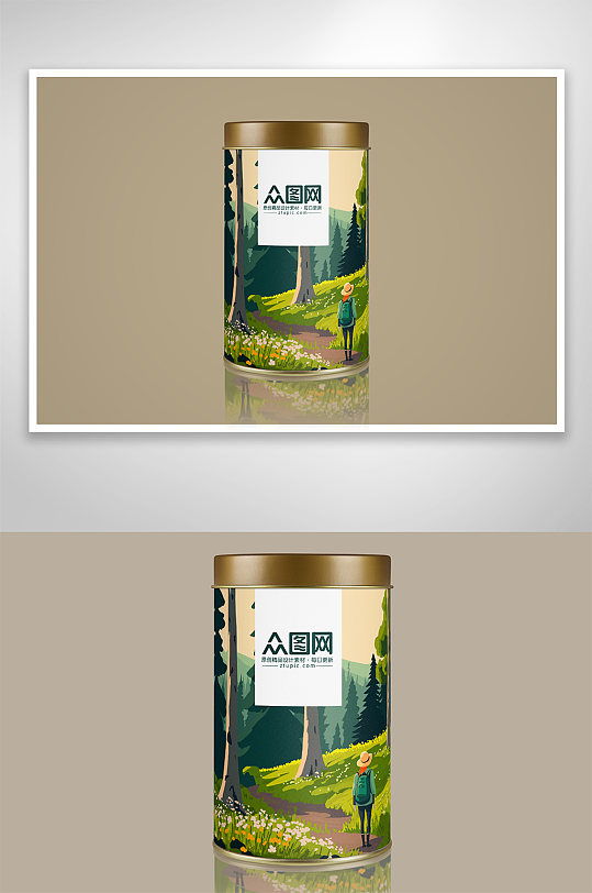 清新插画花茶罐装包装样机设计-众图网