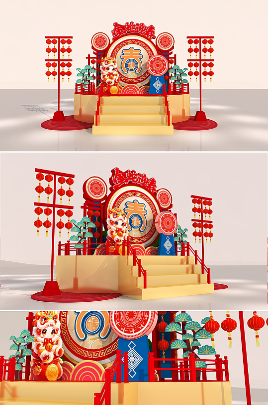 红色喜庆2025年中国风蛇年美陈新年美陈-众图网