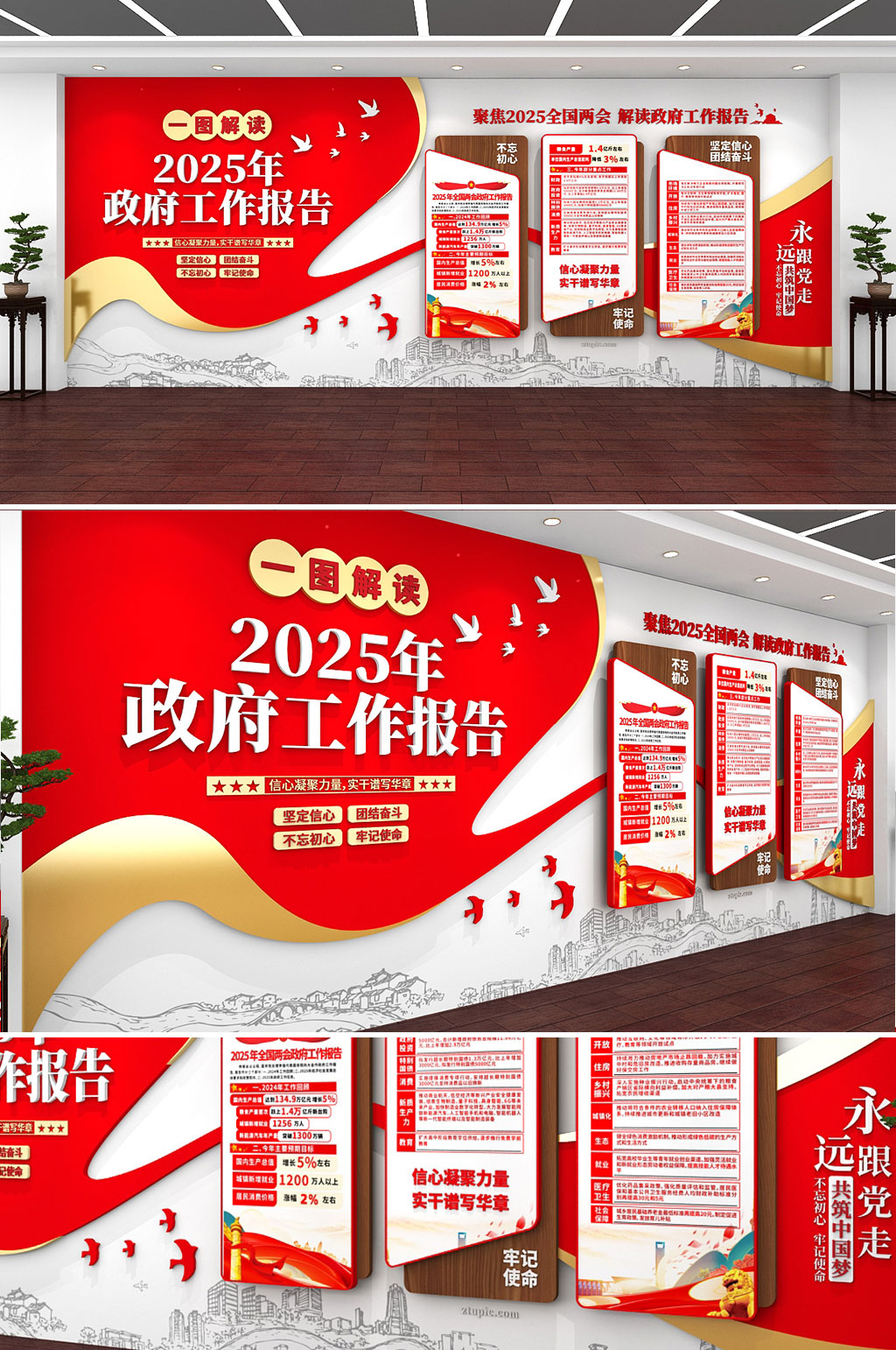 创意2025年聚焦两会政府工作报告文化墙素材
