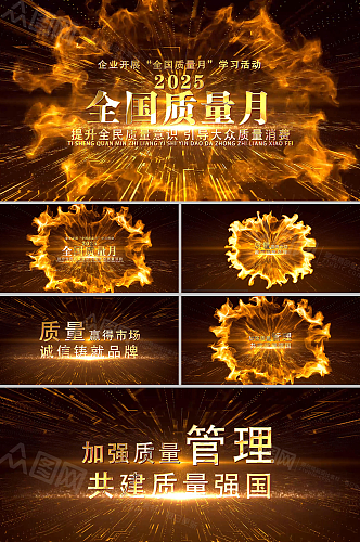 金色火焰2025年全国质量月文字AE视频